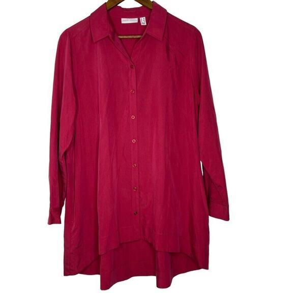 Susan Graver Rose Red Button Back Lacing Long Sleeve Shirt Size M Petite Women - Picture 1 of 11
